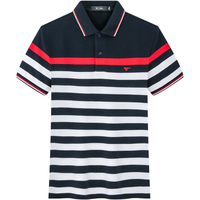 七匹狼短袖男纯棉条纹时尚休闲短袖翻领T恤透气舒适夏季上衣男 101(藏青) 165/84A/M