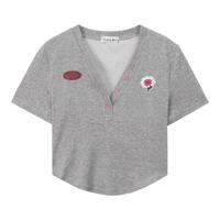 翊尚美短袖t恤女夏季纯棉短款正肩翻领polo衫女装甜辣风修身上衣 8333灰色V领 S【适合80-95斤】