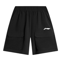 李宁 LI-NING童装儿童运动短裤男小大童24年篮球系列排湿速干短裤YKSU123 黑色-1 110