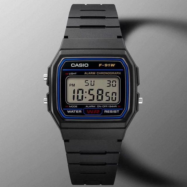 CASIO 学生复古时尚防水耐用运动手表电子表小方块F91W-1