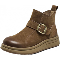 百丽 牛皮复古鞋头擦色休闲靴女2025冬厚底短靴E5D1DDD5 棕色 37 (235mm)