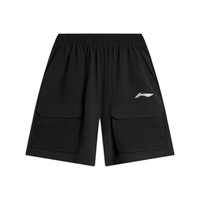 李宁 LI-NING童装男小大童速干凉爽运动短裤24春夏宽松五分裤YKSU123 黑色-1 140