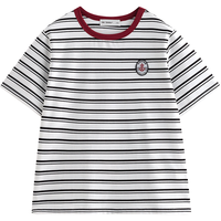 初语条纹短袖t恤女2024年夏季减龄学院风运动休闲圆领上衣 白底黑条 S