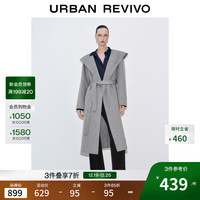 UR UR2025秋季女装腰带连帽大衣呢料外套UWG150057+ 中灰花灰 M