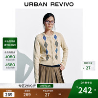 UR UR2025冬季女装休闲学院菱格纹短款针织开衫UYY950140 浅黄 L