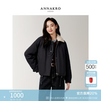 玖姿 ·安娜蔻玖姿安娜蔻摩登巴恩风颗粒绒翻领廓形短款鸭绒羽绒女2025冬季 丈青 S