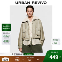 UR UR2025冬季女装气质拼接撞色毛领抽绳PU棉服UWM150071 卡其 (偏宽松) XS