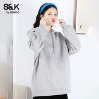 班尼路 S&K系列加绒卫衣女 麻灰#纯色 重磅摇粒绒