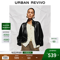 UR UR2025冬季女装流光风皮质立领短款超宽松外套UWU150018 黑色 M