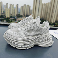 培蒙 ins潮鞋男2024秋季走秀款厚底老爹鞋复古做旧增高板鞋男