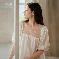 银桑INESANCE22姆米重磅长版真丝睡裙蕾丝宽松轻奢桑蚕丝女士睡衣