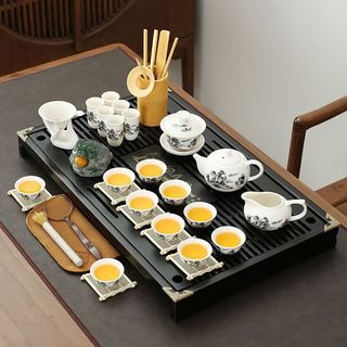 庄子然功夫茶具套装家用茶盘整套全自动烧水壶一体茶盘办公会客茶台茶壶 马到