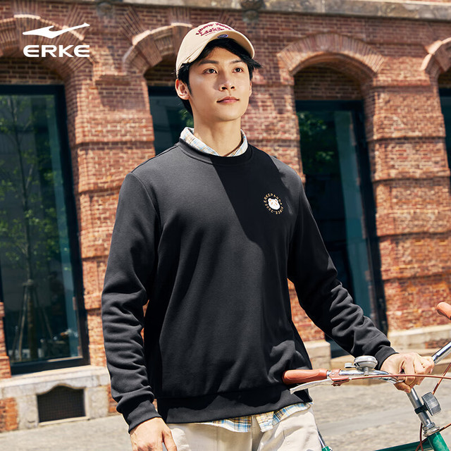 鸿星尔克 圆领卫衣男 长袖保暖针织套头衫