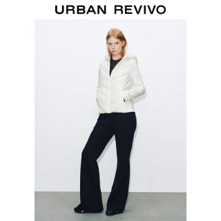 UR2025冬季女装简约气质拼接绗缝连帽拉链棉服UWM150048 本白 M