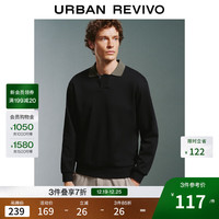 UR UR2025秋季男装商务通勤风撞色翻领长袖马球衫UMF450116 正黑 S