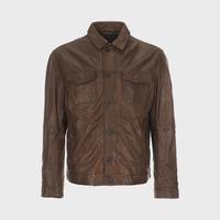 限尺码：Massimo Dutti 男式复古光泽感柔软皮质翻领夹棉保暖夹克