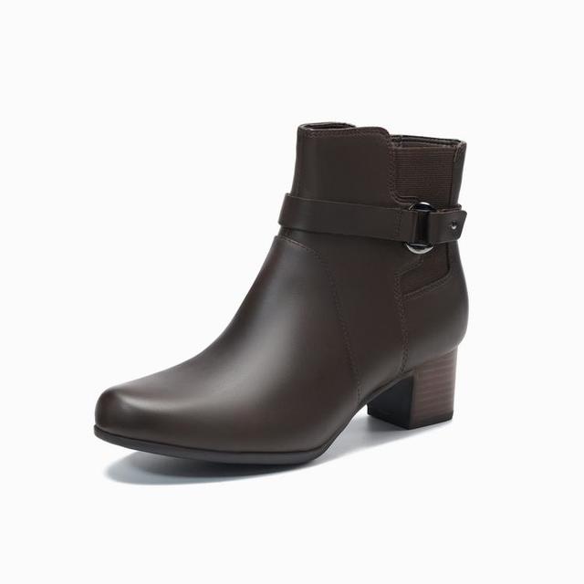 Clarks 粗高跟搭扣英伦风皮靴 261461154A