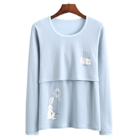 爱宝适月子服上衣春秋哺乳衣纯棉横开口喂奶衣孕产妇家居服M327蓝色XXL 哺乳衣上衣【蓝色纯棉】
