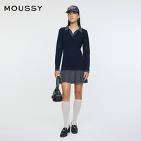moussy 2025秋季学院风撞色假两件百褶连衣裙010IA373-6971 110蓝色 S