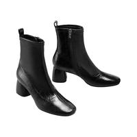 【】Toomanyshoes靴子悄声呢喃圆头短靴漆皮中筒瘦瘦靴女