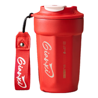 天喜（TIANXI）咖啡杯保温杯女生高颜值便携水杯手提拿铁杯高档随行不锈钢杯子 【潮流红+贴纸+杯刷】 450ml