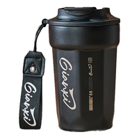 天喜（TIANXI）咖啡杯保温杯女生高颜值便携水杯手提拿铁杯高档随行不锈钢杯子 【潮流黑+贴纸+3D贴+杯刷】 450ml