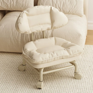 明智一凡 滑轮矮凳带万向轮小凳子家用圆换鞋板凳带娃儿童懒人静音靠背椅子 米白基础款