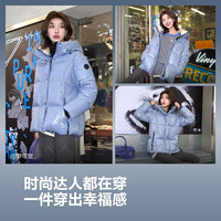 波司登（BOSIDENG）25羽绒服女短款90绒鹅绒泡芙厚款连帽冬季保暖外套B250243164 【趋势】暮蓝色/浅米色|5407/7151 M 165/88A 体重约125-140斤