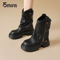 15MINS加绒裤管靴女2025冬季增高堆堆靴套筒搭扣时装靴