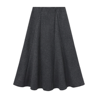 百家好（Basic House）Basic House/百家好羊毛毛呢半身裙女冬高腰复古中长款A字裙 深灰 L