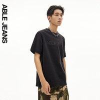 ABLE JEANS25夏季TEE街头LOGO宽松圆领短袖男t恤男基础上衣打底衫内搭 黑色 XL
