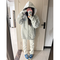 美式灰色连帽拉链外套女加厚加绒慵懒感宽松开衫卫衣oversize上衣