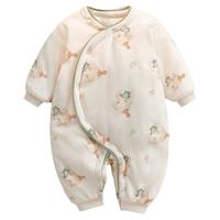 婧麒新生婴幼儿衣服保暖夹棉连体衣秋冬季宝宝棉服加厚冬季外出服