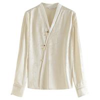 范思蓝恩 疏林雨后 新中式轻国风上衣设计感V领醋酸衬衫24FS11045 香槟色 M