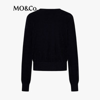 MO&Co.针织衫开衫025冬雪尼尔珠光绒感金属珠扣短款正肩MBE4CAR048 深宝蓝色 S /160