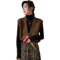 弥古2021年春秋复古V领马甲女针织马夹背心宽松外搭叠穿上衣 棕黄针织马甲 棕黄针织马甲(咖色) 均码