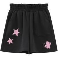 迪士尼童装女童针织甜美短裤2024夏装儿童时尚户外休闲运动裤 碳黑 150