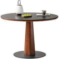 源氏木语实木岩板餐桌餐厅中古风饭桌圆形家用吃饭桌子 1m餐桌 洞石岩板