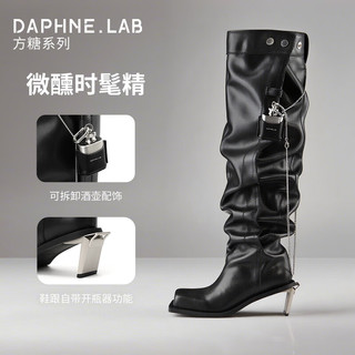 DAPHNE LAB Jennie同款日常版堆堆靴 方糖金属高跟过膝靴复古两穿式裤管靴子
