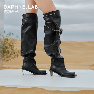 DAPHNE LAB Jennie同款日常版堆堆靴 方糖金属高跟过膝靴复古两穿式裤管靴子