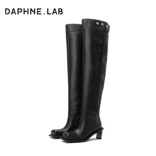 DAPHNE LAB Jennie同款日常版堆堆靴 方糖金属高跟过膝靴复古两穿式裤管靴子