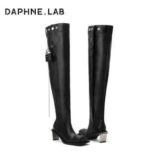 DAPHNE LAB Jennie同款日常版堆堆靴 方糖金属高跟过膝靴复古两穿式裤管靴子