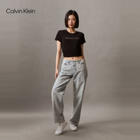 Calvin KleinJeans夏季女士通勤简约休闲ck银色字母纯色修身内搭短袖T恤上衣 BEH-太空黑 L