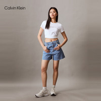 Calvin KleinJeans夏季女士通勤简约休闲ck银色字母纯色修身内搭短袖T恤上衣 YAF-月光白 L