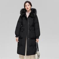 雪中飞 狐狸毛领长款羽绒服休闲百搭冬季防寒保暖时尚休闲精致羽绒服女