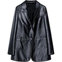 DKNY 时尚复古简约皮羽绒挺括双粒扣女式西装外套高级感羽绒服女款冬季