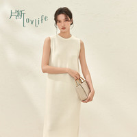 片断连衣裙女2025春季气质知性简约显瘦百搭无袖白色针织长裙 米白 165/88A/L