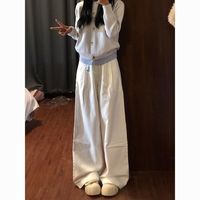 2025白色美式褶皱牛仔裤低腰宽松阔腿显瘦垂感休闲裤子直筒