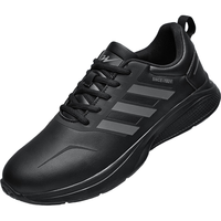 双星 Double Star八特皮面运动男鞋春秋季革面防泼水舒适透气全黑跑步休闲旅游工作鞋 39