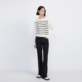 LILY 含绵羊毛复古条纹设计感假两件衬衫毛衣上衣女